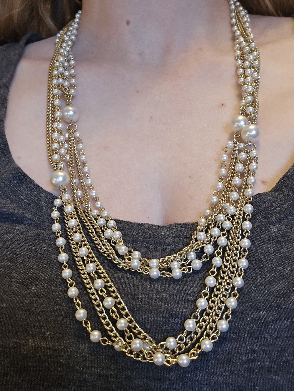 Gold & Pearl Multi-Strand Necklace - Elegant Layered Women's Jewelry